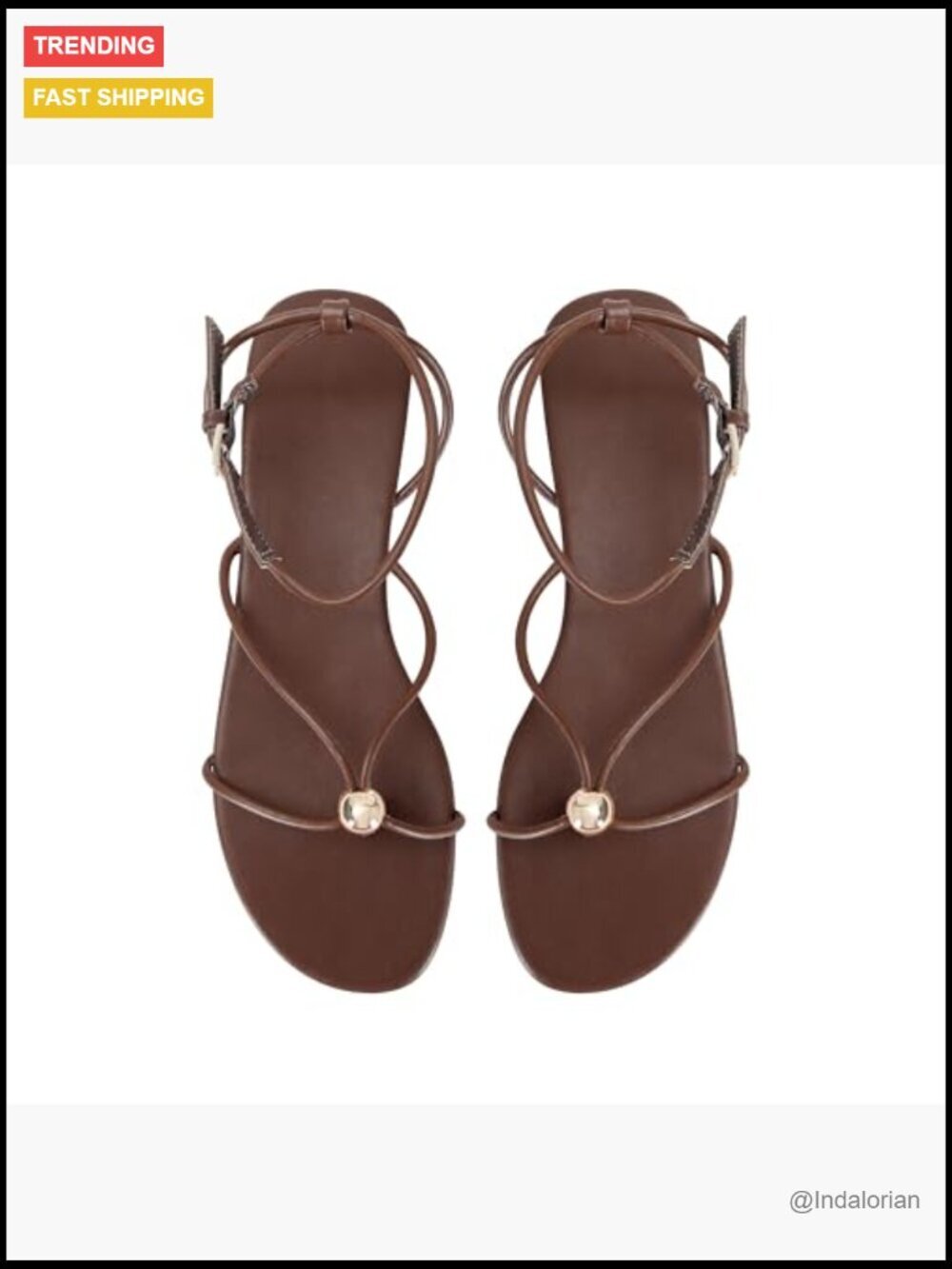 Strappy Flat Sandals with Adjustable Buckle Closure and Gold Ball Detailing - Picture 4 of 7